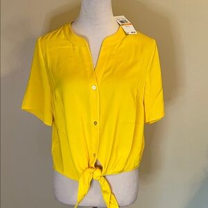 Michael Kors Bright Yellow Gold Tie-Front Shirt